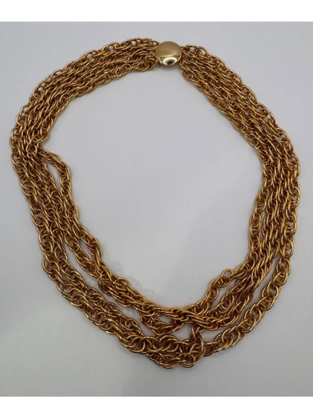 Vintage Gold Tone Multi 4 Strand Chain Necklace Heavy Layered Statement - Picture 2 of 7